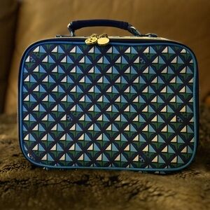 Tory Burch Blue Green Geometric Cosmetic Case